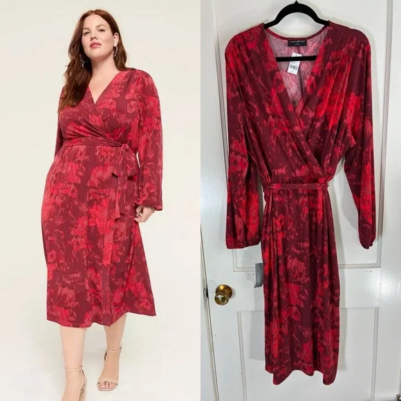 NWT Lane Bryant Faux-Wrap Jersey Dress Abstract Red Size 22/24 - Picture 1 of 9